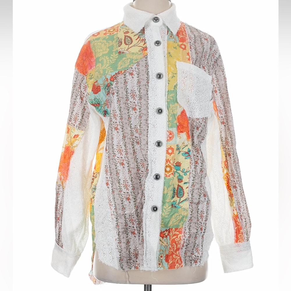 POL womans boho Multicolor Patchwork Button Down … - image 1
